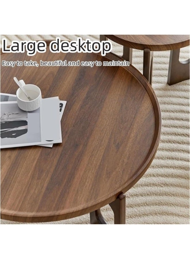 WALALLA Space-Saving Nesting Table Set: 2-Piece Round Wooden Coffee Tables, Multifunctional Low Tables for Flexible Living Room or Office Layout, Brown - Image 3